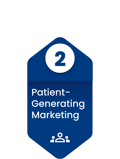blue tag icon with the number two and the text "Patient generating marketing"